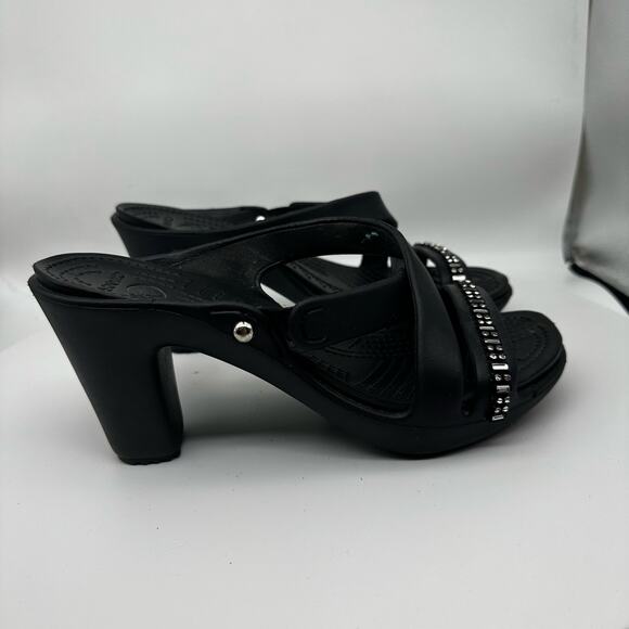 Crocs Cyprus IV Black Rhinestone Stacked Heel Sandals Women's Size 9 202267 - Picture 7 of 13